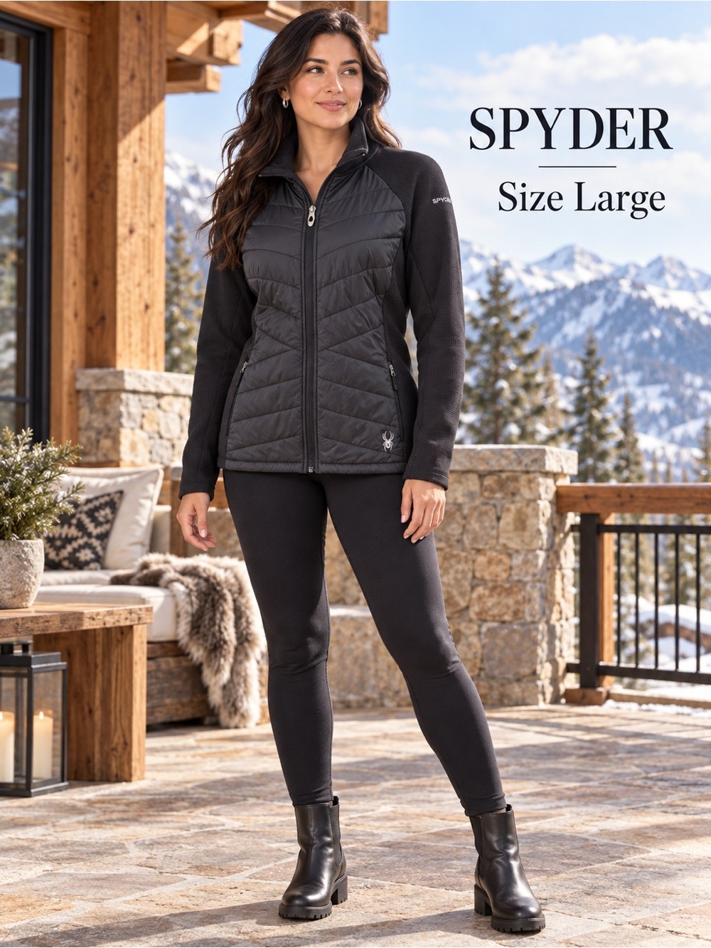 Spyder Women’s Black Quilted Hybrid Full Zip Jacket Size Large